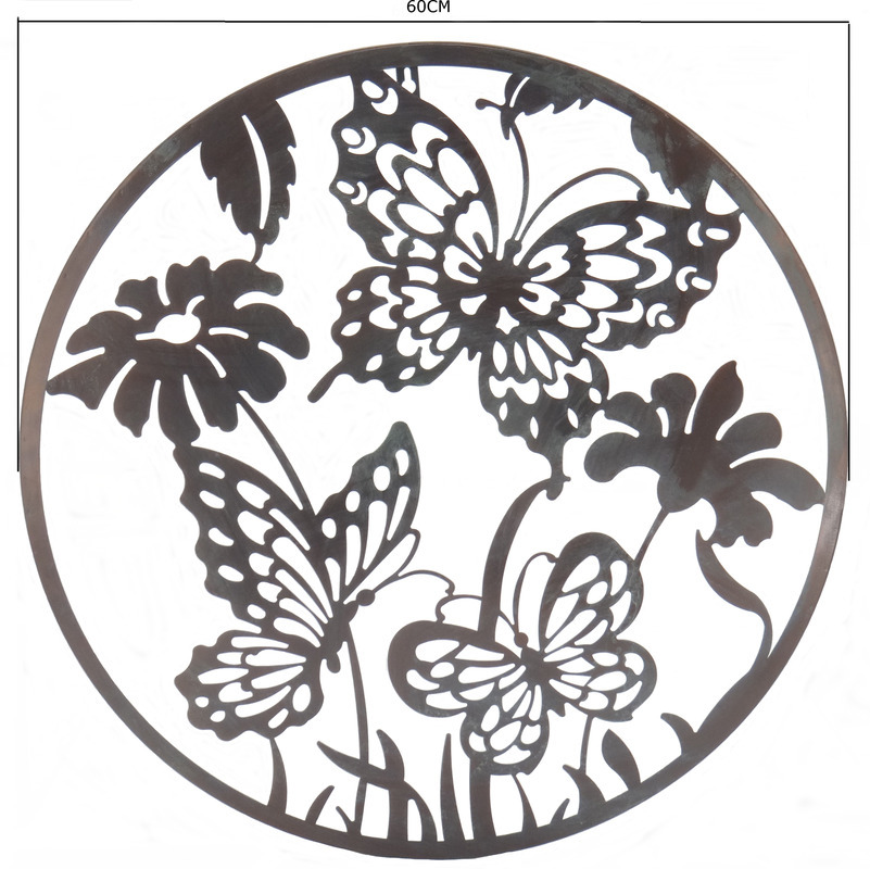 Willow &amp; Silk Laser Cut Round 60cm Brown Metal Butterflies/Flowers Wall Art