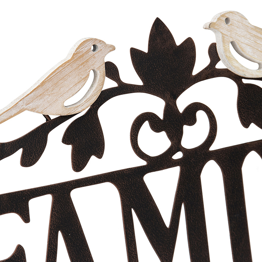 Willow &amp; Silk Metal 50cm &#39;Family&#39; Lovebirds/Fleur Plaque Sign Wall Art