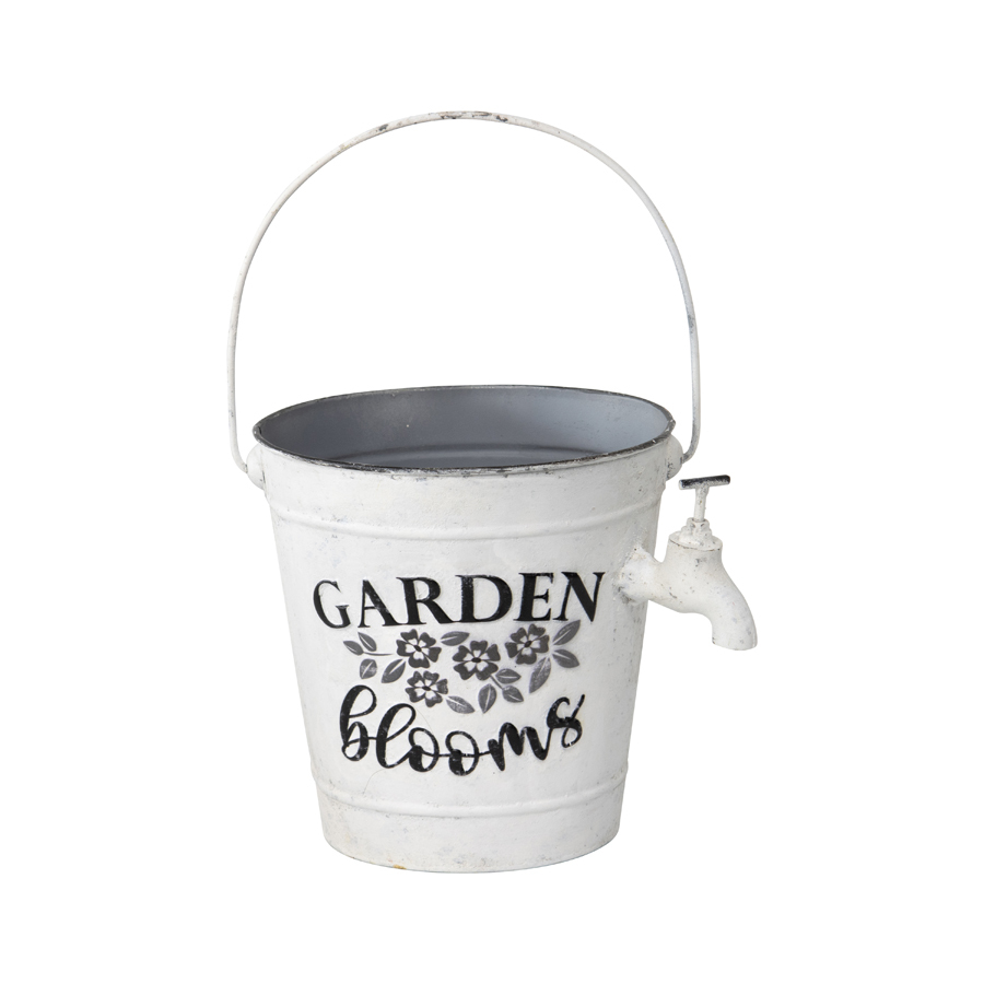 Willow &amp; Silk White 27cm &#39;Garden Blooms&#39; Pot/Planter Bucket w/ Tap &amp; Handle