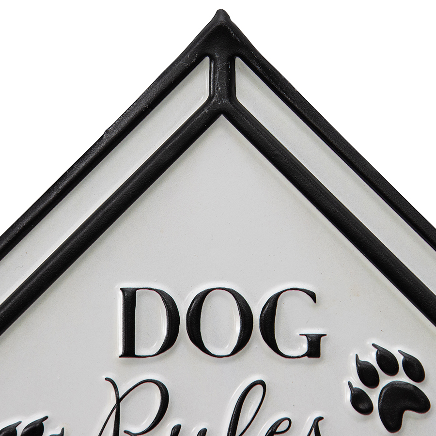 Willow &amp; Silk Pet Room 66cm White Metal &#39;Dog Rules&#39; Plaque Sign Wall Art 