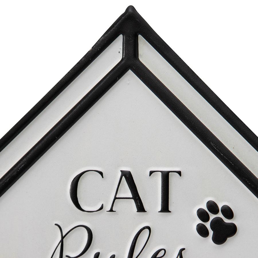 Willow &amp; Silk Pet Room 66cm White Metal &#39;Cat Rules&#39; Plaque Sign Wall Art 