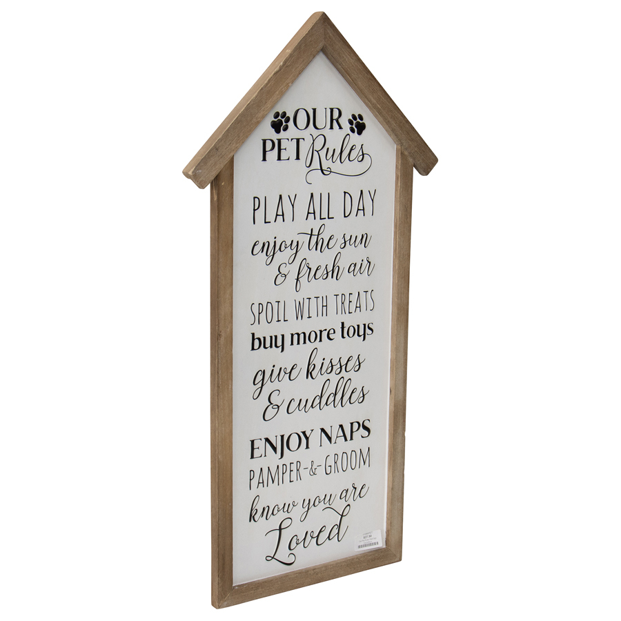 Willow &amp; Silk Pet Room Plaque White Wooden 66cm &#39;Pet Rules&#39; Sign Wall Art 