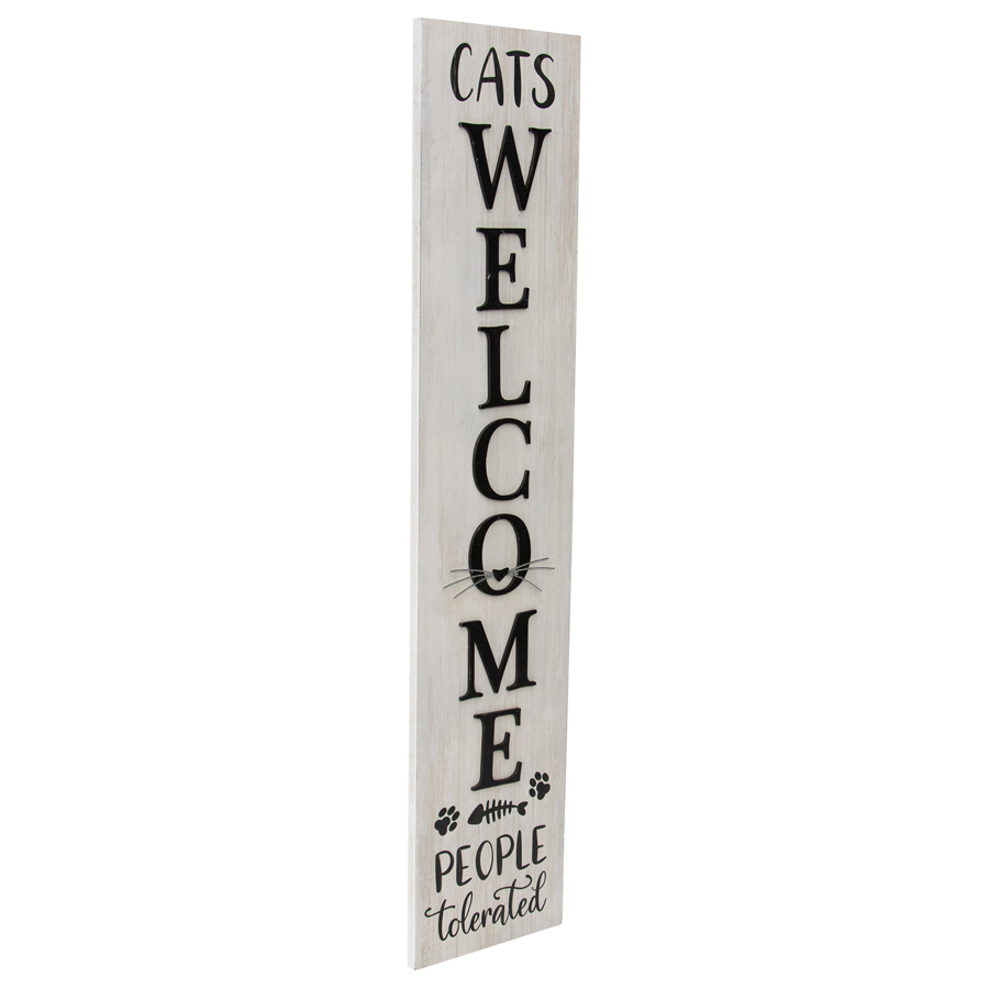 Willow &amp; Silk Wooden Plaque 80cm &#39;Cats Welcome&#39; Sign White Wall Art 