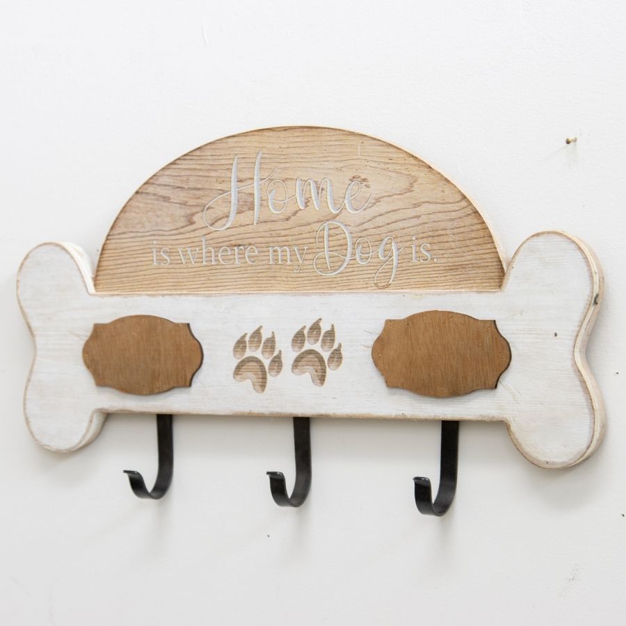 Willow &amp; Silk Wooden 40cm &#39;Home Is Where My Dog Is&#39; Sign 3 Wall Hooks