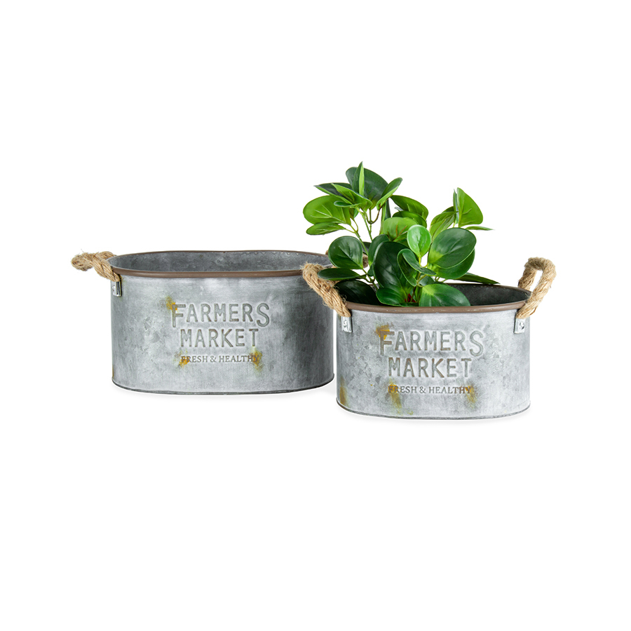 Willow &amp; Silk Nested 31cm/25cm Set of 2 &#39;Farmers Market&#39; Oval Tub Planters