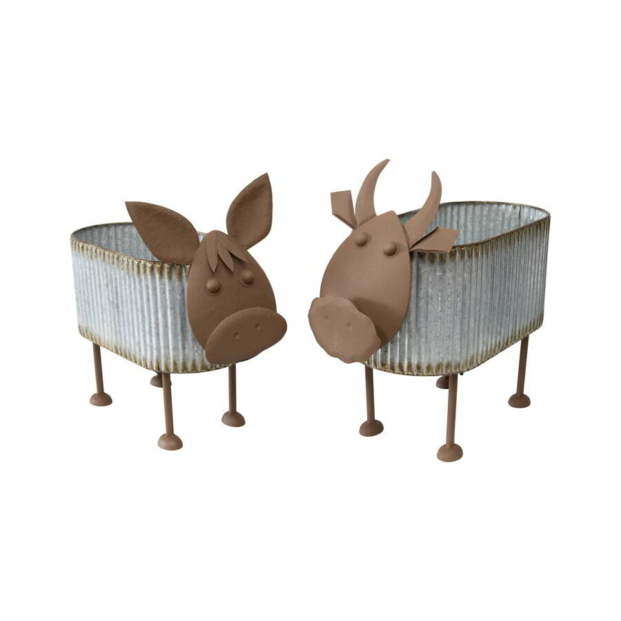 Willow &amp; Silk Set of 2 Nested Garden Cow Planters