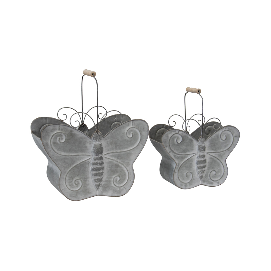 Willow &amp; Silk Nested 37.5/30.5cm Set of 2 Butterfly Metal Planter w/Handles