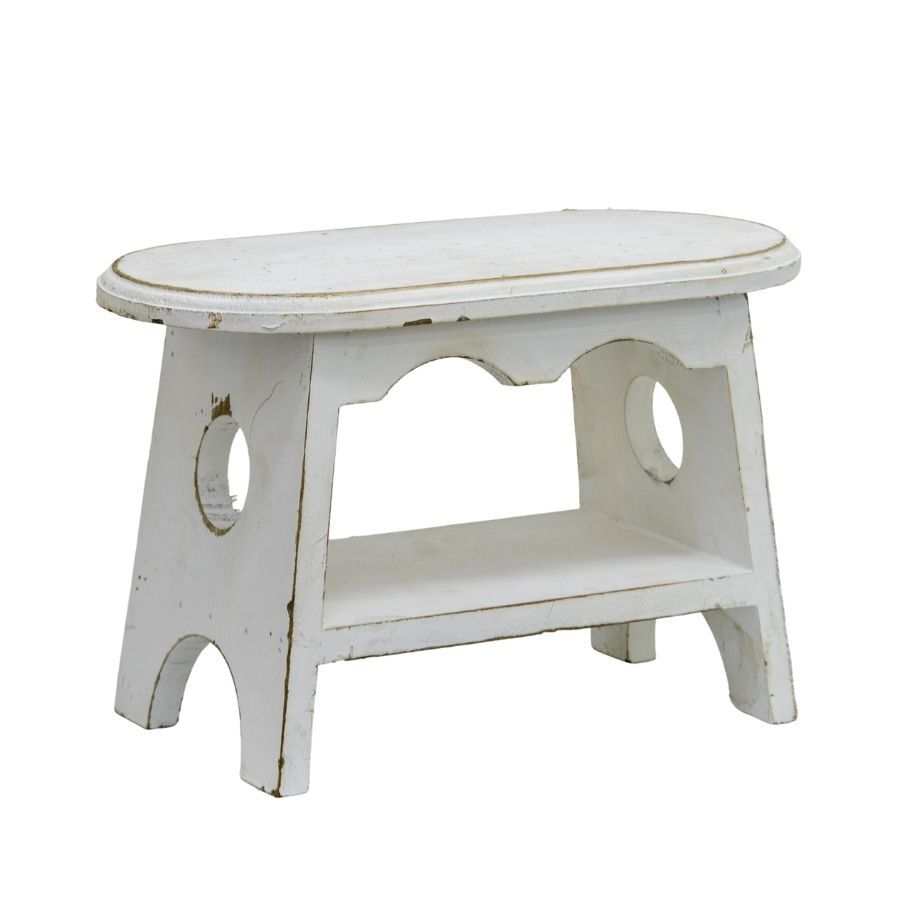 Willow &amp; Silk Wooden 32cm White Cow Milking Stool/Side Table w/Shelf