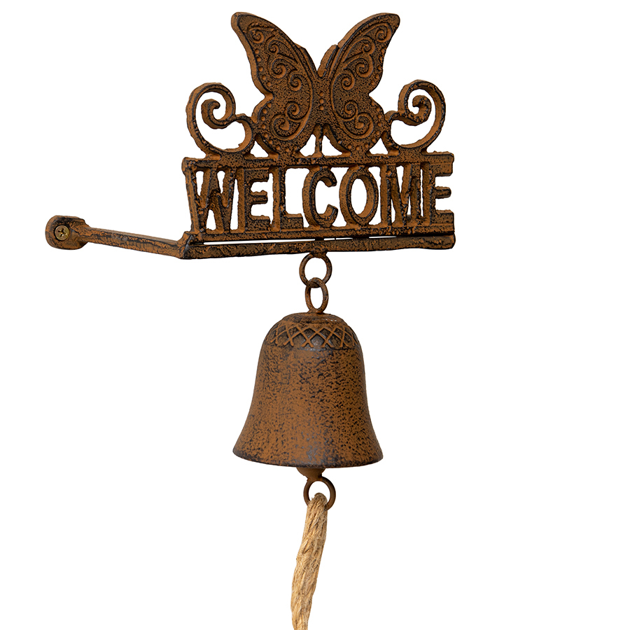 Willow &amp; Silk Hanging 73cm Brown Butterfly &#39;Welcome&#39; Sign Door Bell w/ Rope