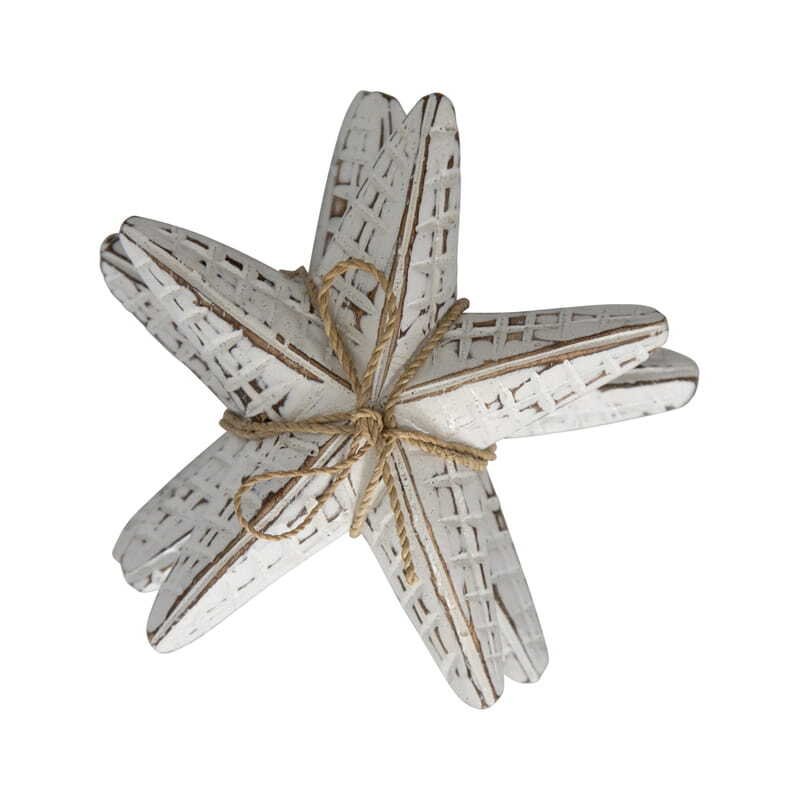 Willow &amp; Silk Handmade 14cm Wooden 3-Piece Whitewash Starfish Set