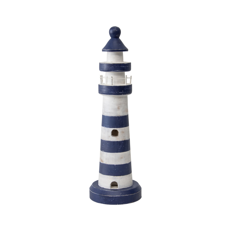 Willow &amp; Silk Handmade 40cm Wooden Nautical Lighthouse Ornament