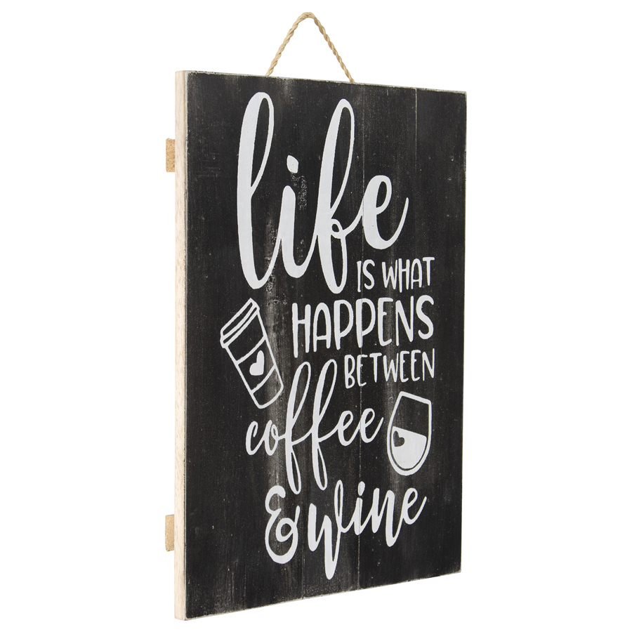 Willow &amp; Silk Handmade Wooden 40cm &#39;Life Coffee &amp; Wine&#39; Sign Wall Art