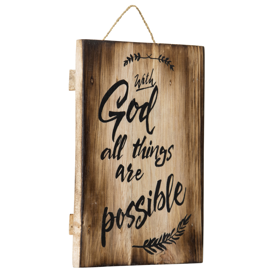 Willow &amp; Silk Handmade Wooden 20cm &#39;All Possible With God&#39; Sign Wall Art