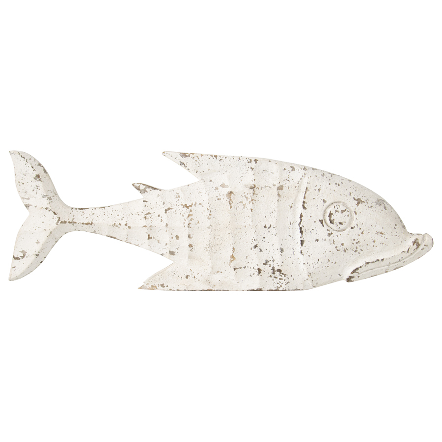 Willow &amp; Silk Handmade 60cm Wooden White Fish Figurine/Table Ornament 