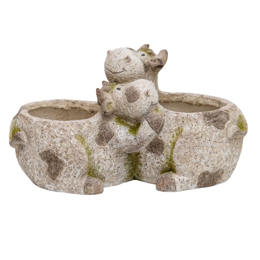 Willow &amp; Silk Magnesium 42cm Cuddling Cows Garden Pot/Planter