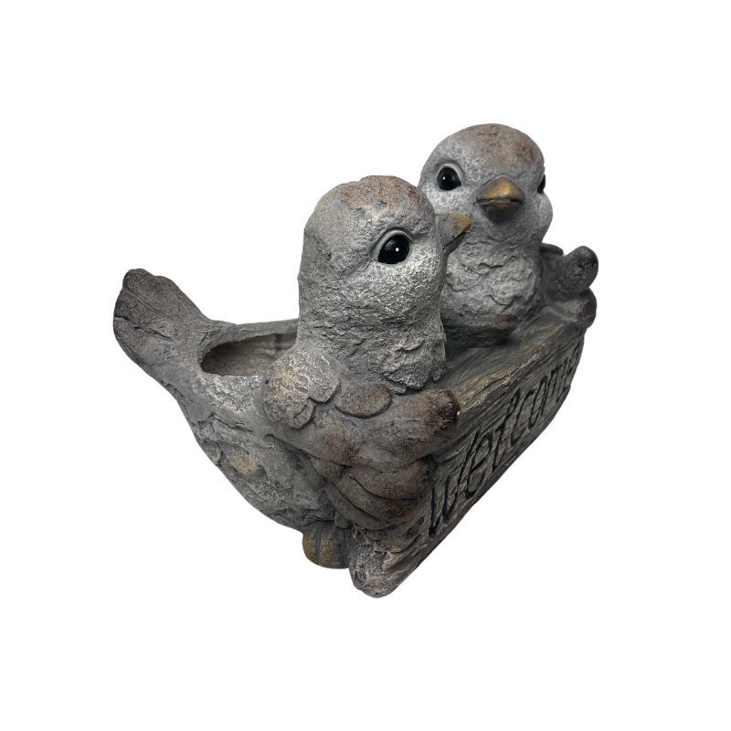 Willow &amp; Silk Magnesium 30cm &#39;Welcome&#39; Plaque Sign 2-Birds Pot/Planter 