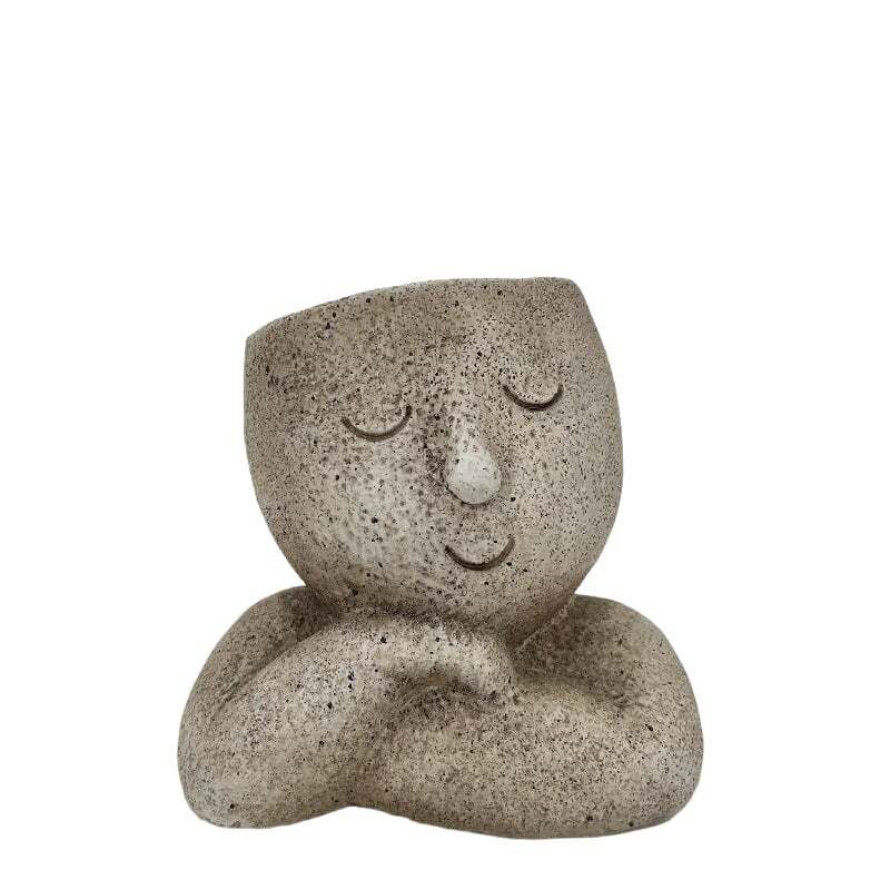 Willow &amp; Silk Polyresin 16.5cm Dreamer Face Stone Garden Pot Planter 