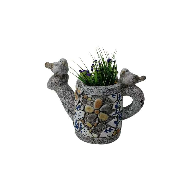 Willow &amp; Silk Polyresin 34.5cm Watering Can w/ Birds Garden Pot Planter 