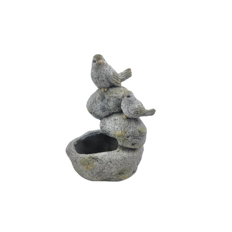 Willow &amp; Silk Polyresin 40.5cm Perched Birds on Stones Garden Pot Planter 