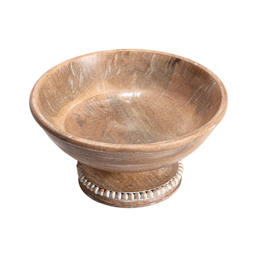 Handcrafted Wooden Beaded Round Bowl