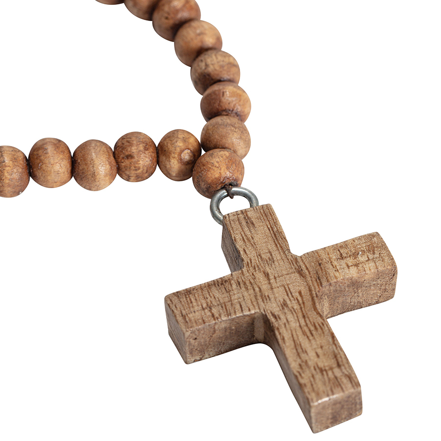 Willow &amp; Silk Wooden 60cm Beads Necklace w/ Cross Ornament/Religious