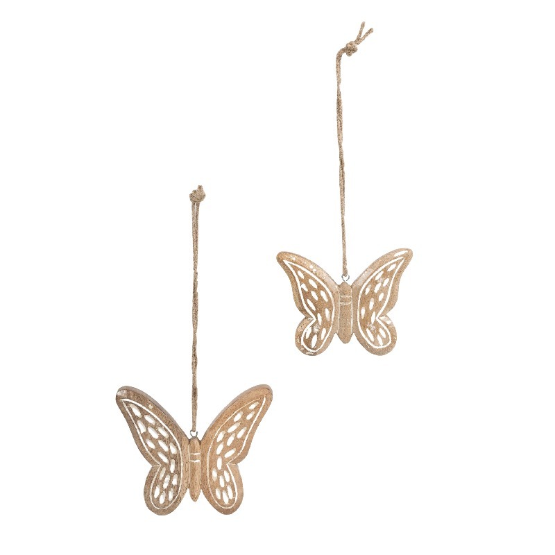 Willow &amp; Silk Handmade 18cm/15cm Set of 2 Hanging Wooden Butterflies