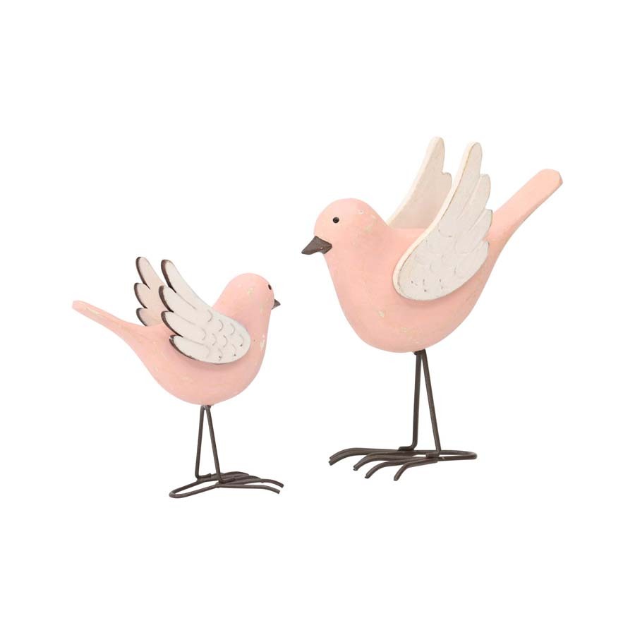 Willow &amp; Silk Mum &amp; Child  Set of 2 Pink 13cm/10cm Birds Ornament