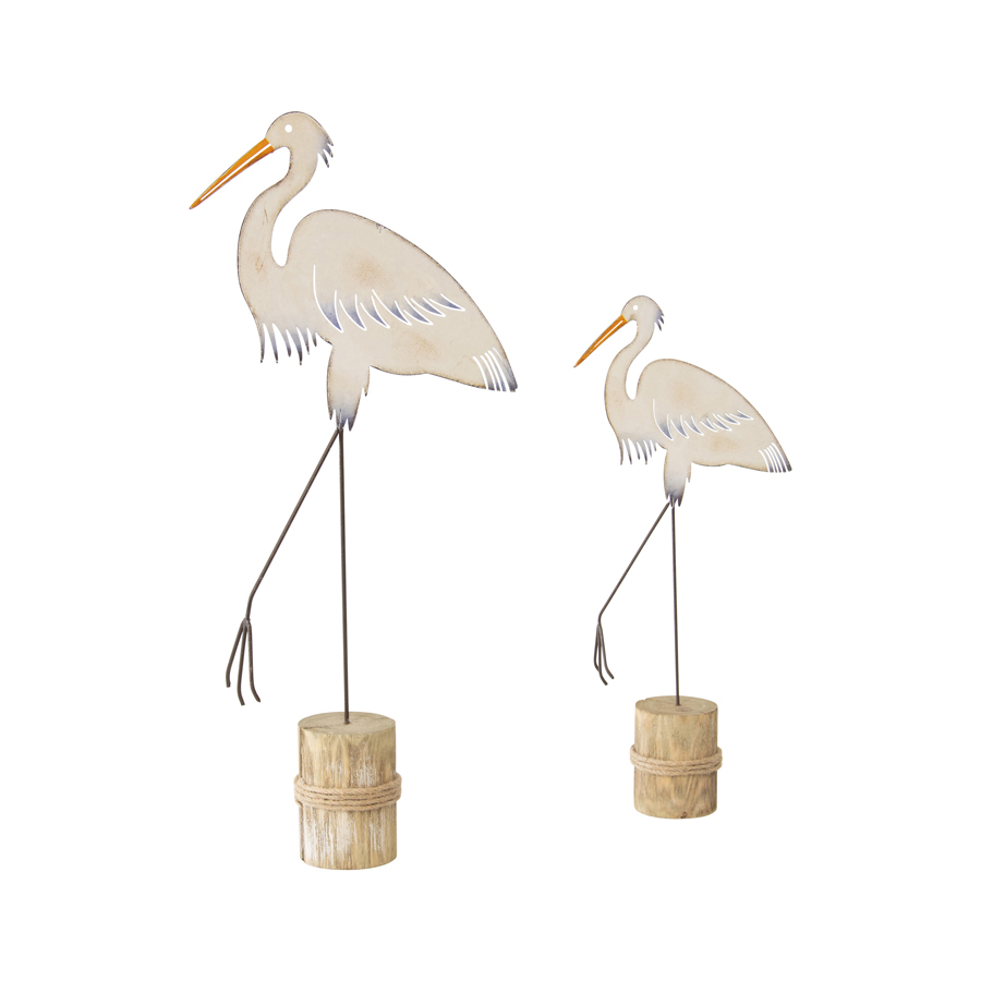 Willow &amp; Silk Metal 49cm/37cm Set of 2 Heron Bird On Base Ornament