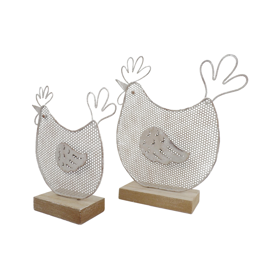 Willow &amp; Silk Set of 2 White 19cm/14.5cm Polka Dot Chook Table Ornaments 