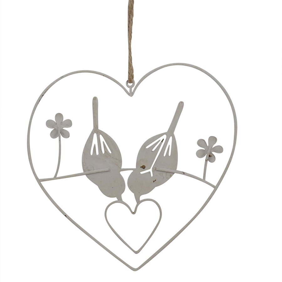 Willow &amp; Silk Hanging 15.5cm Lovebirds Heart/Flowers Metal Wall Art