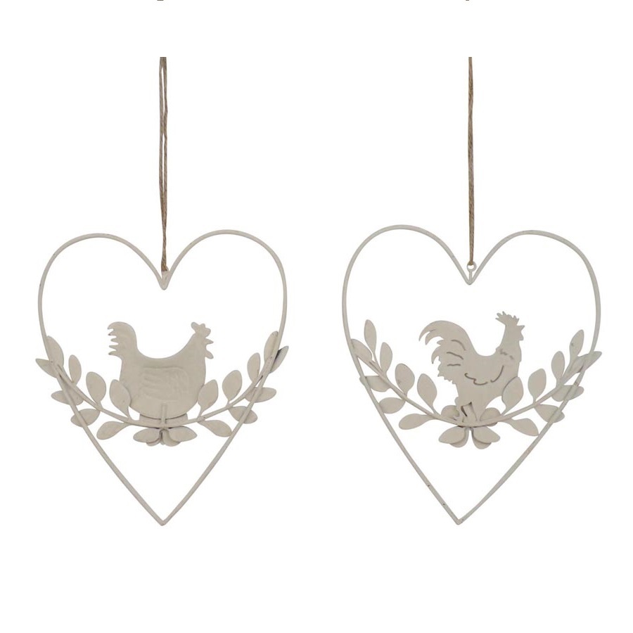 Willow &amp; Silk Hanging Set of 2 Wooden 17.5cm Rooster/Heart Wall Art 