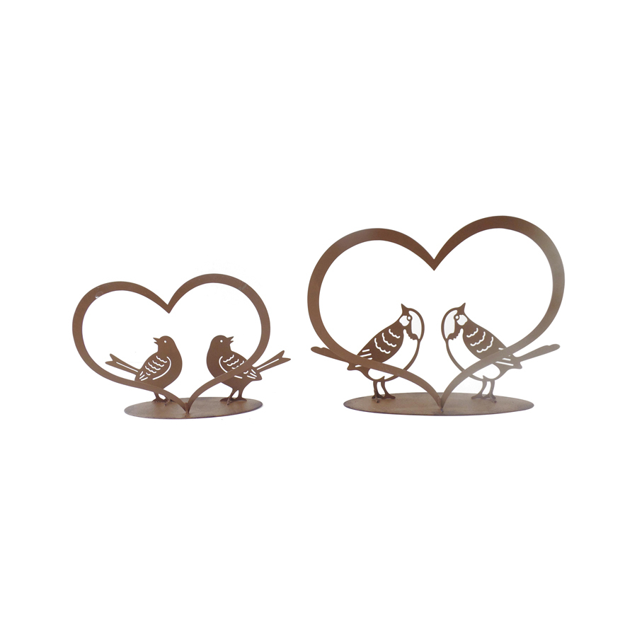 Willow &amp; Silk Set of 2 20cm/15cm Lovebirds In Heart Table Decor Rust