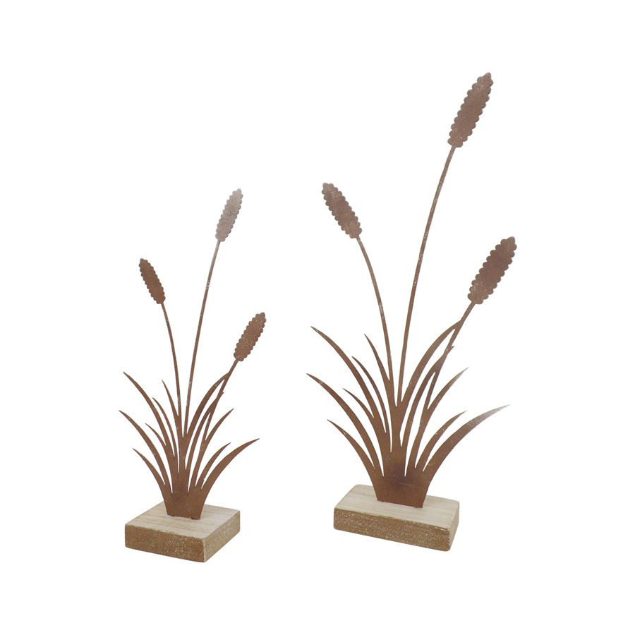 Willow &amp; Silk Rustic Bulrush 30.5cm/23cm Set of 2 Table Ornaments