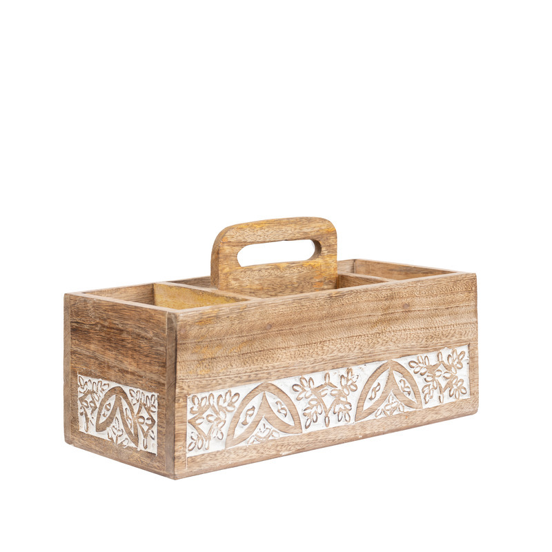 Willow &amp; Silk Handmade 30cm Wooden Carved Storage Caddy/Trinket Box