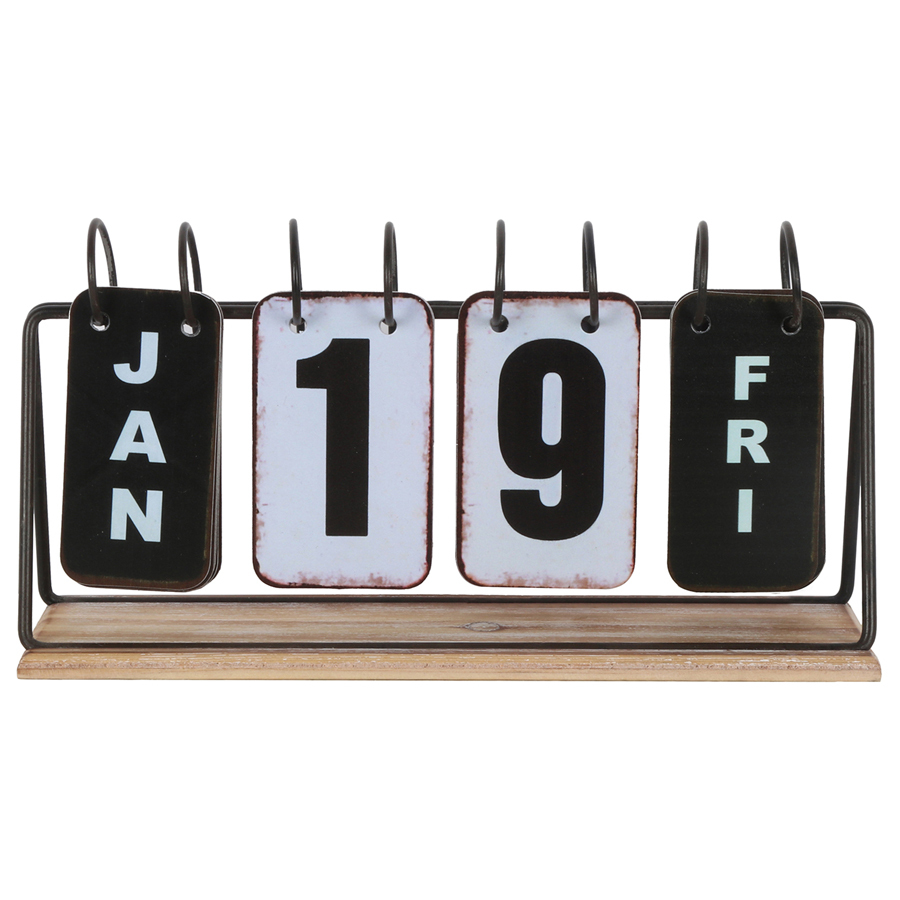 Vintage Style Metal Wooden Table Top Calendar