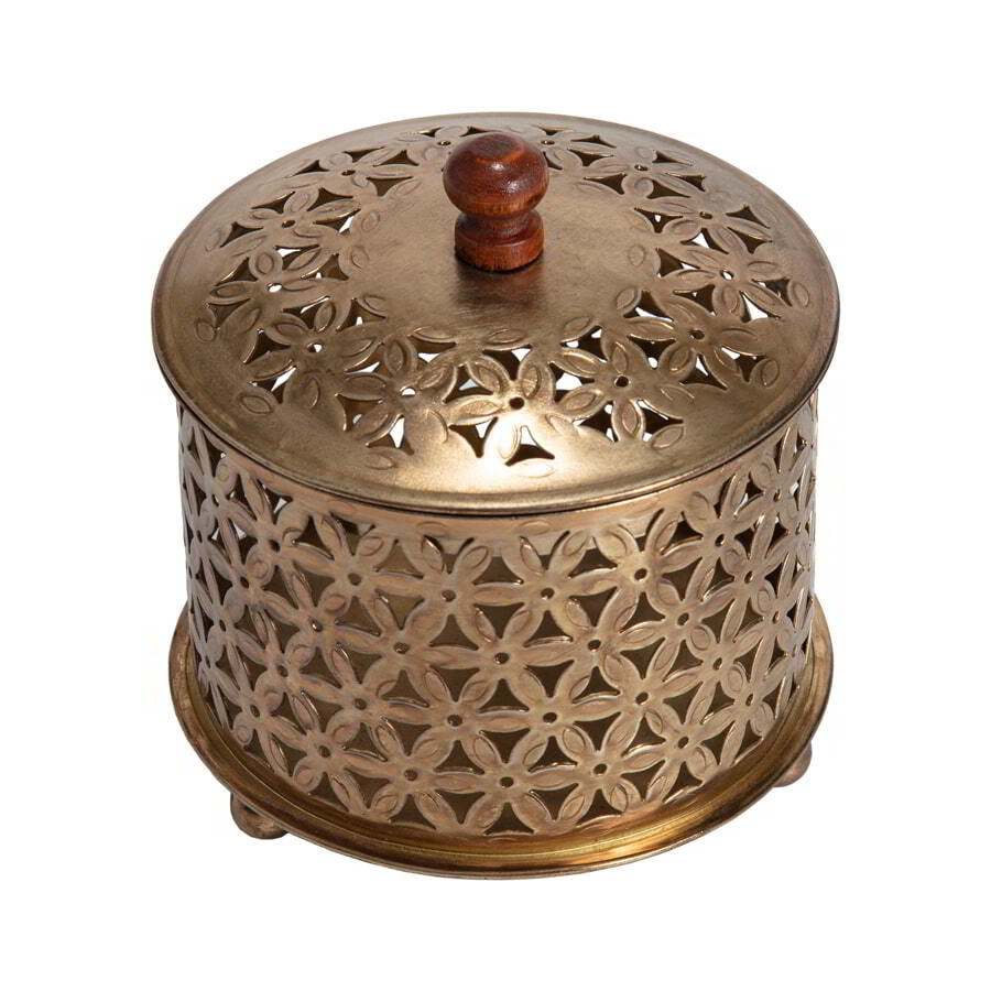 Willow &amp; Silk Golden Bloom Round Trinket Box