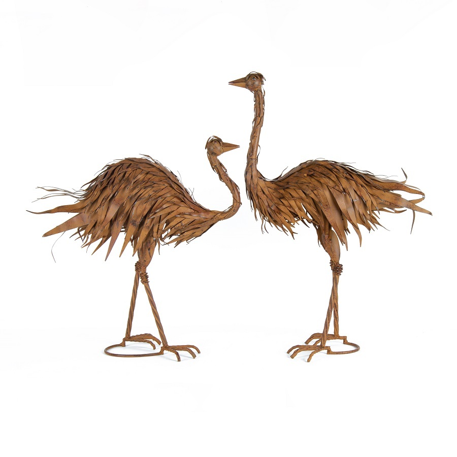 Large Metal Ostrich Garden Statue Set of 2