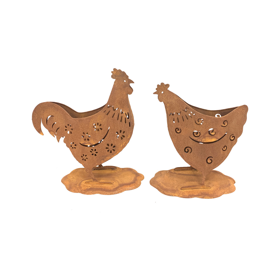 Willow &amp; Silk Rustic Metal 26cm/22cm Set of 2 Chook Garden Pot/Planters 