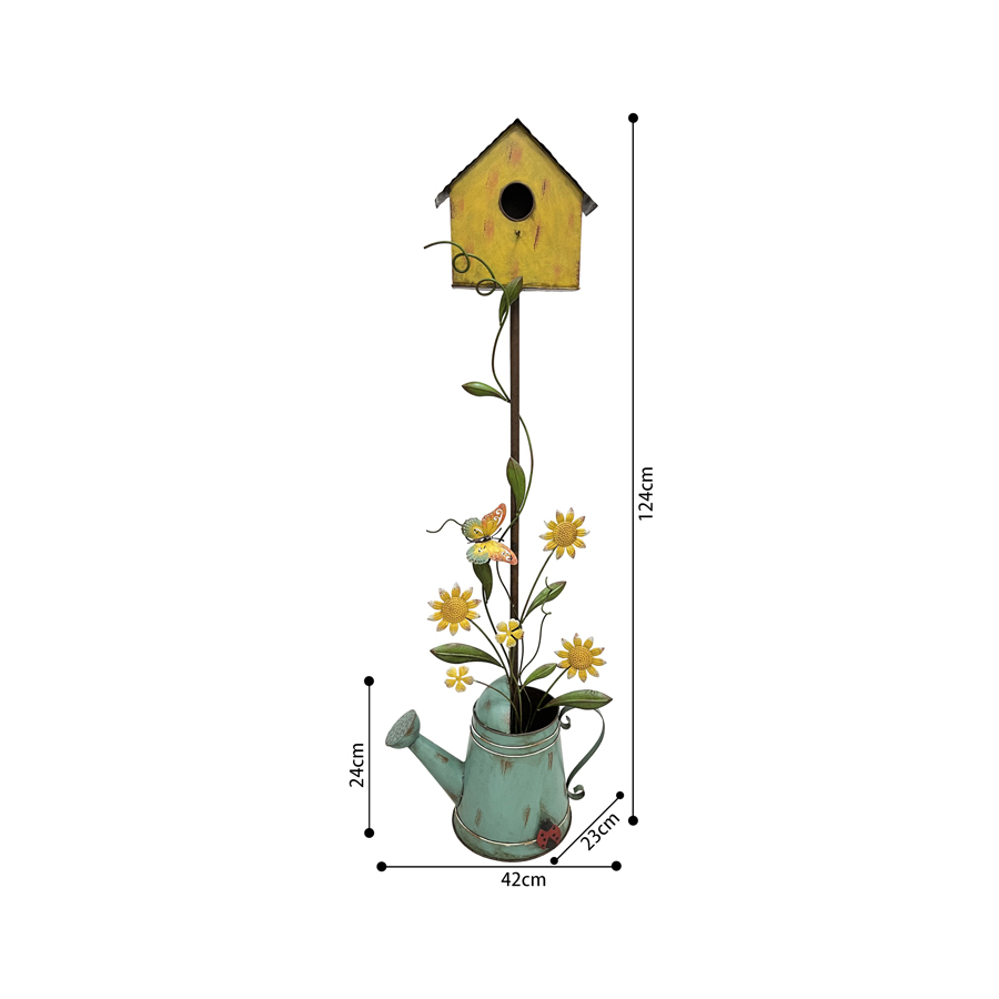 Willow &amp; Silk 125cm Standing Garden Bird House w/ Watering Can