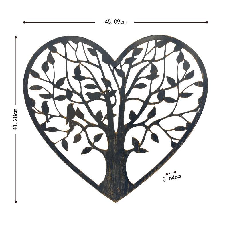 Willow &amp; Silk Laser-Cut 45cm Metal Tree of Life Heart w/ Birds Wall Art