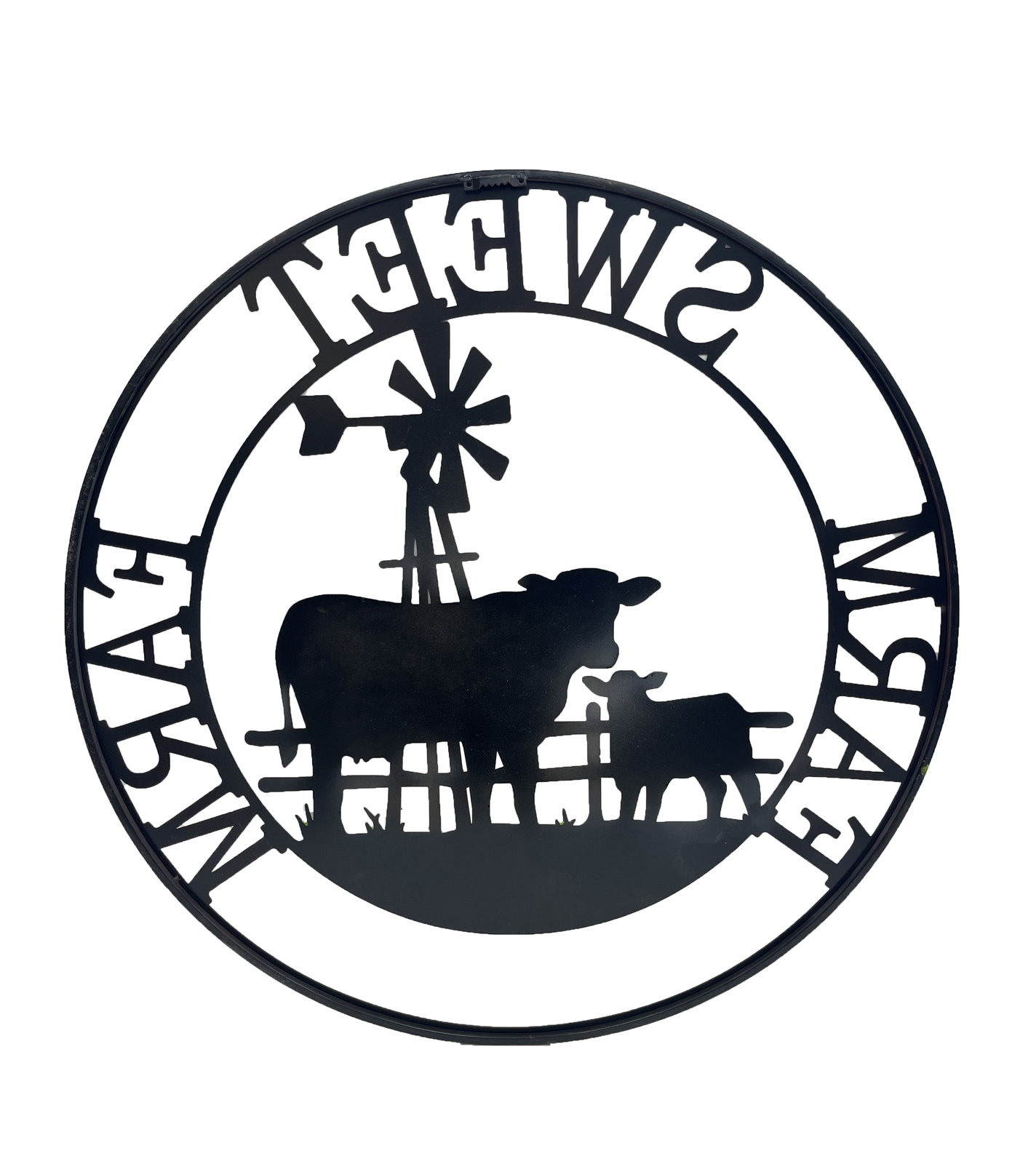 Willow &amp; Silk Laser-Cut 60cm Cow/Windmill &#39;Farm Sweet Farm&#39; Sign Wall Art