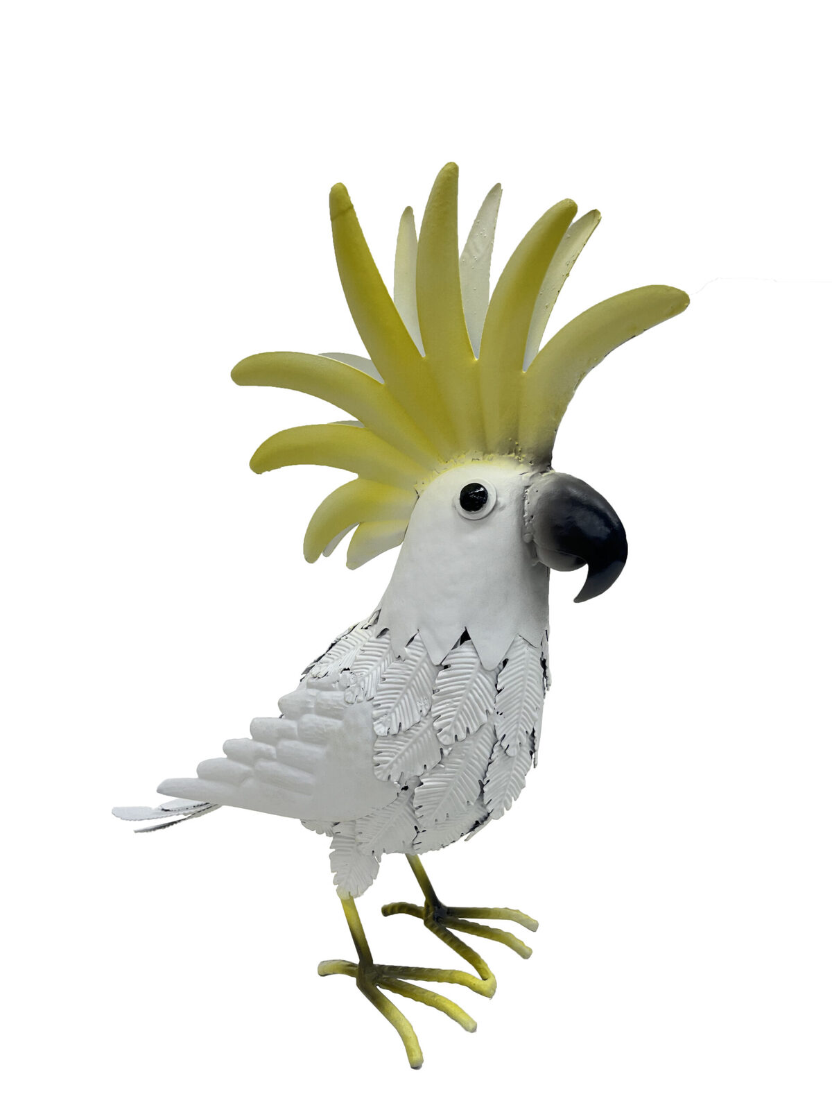 Willow &amp; Silk Metal 34cm White/Yellow Cockatoo Bird Garden Figurine