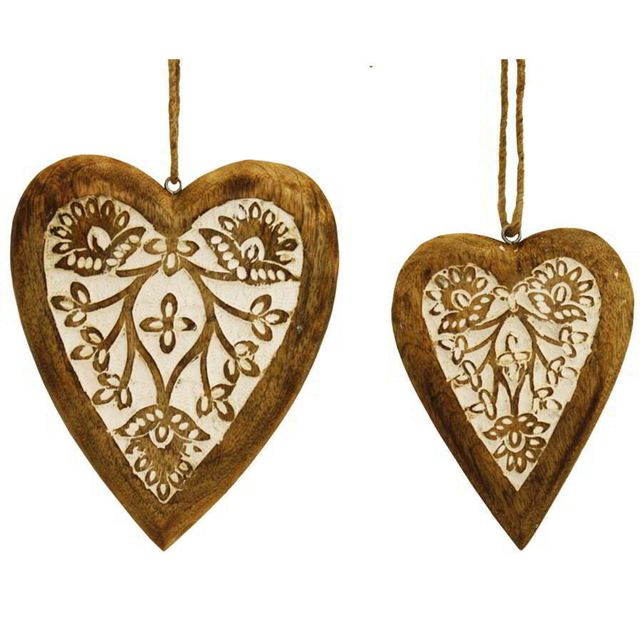 Willow &amp; Silk Wooden Hanging Hearts Ornaments Set of 2