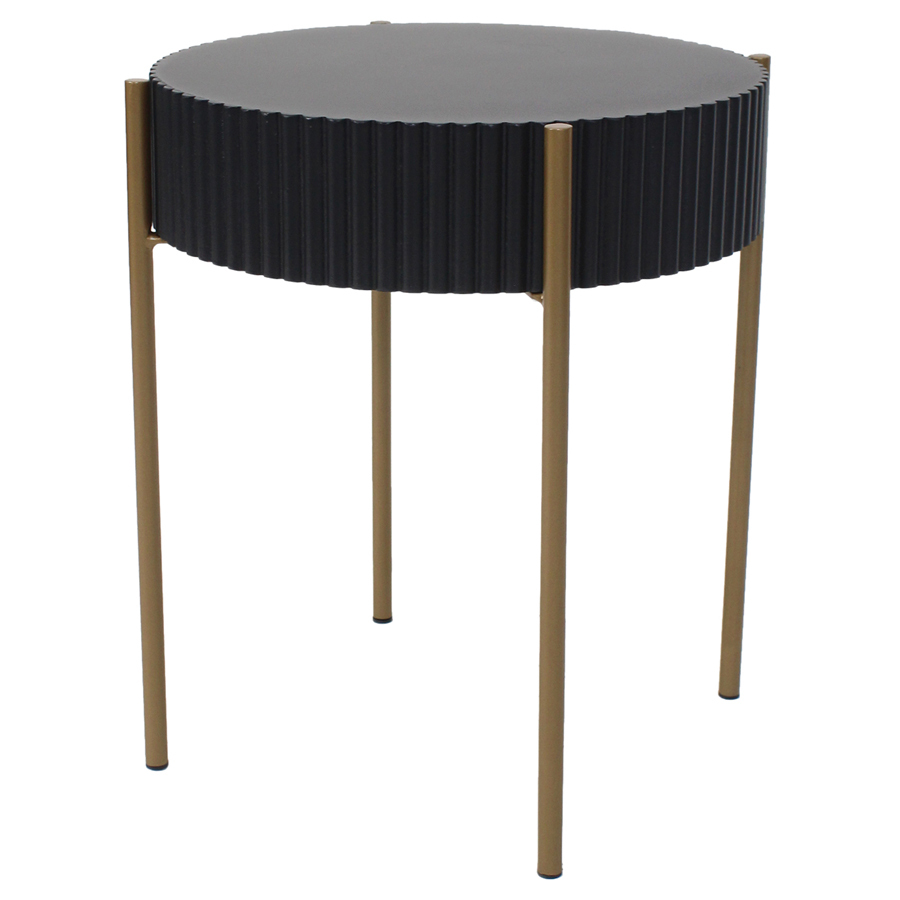 Willow &amp; Silk Round 40cm Black Ribbed Stool/Side/Coffee Table/Furniture