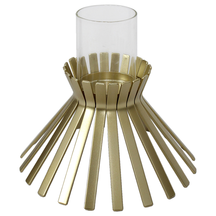 Willow &amp; Silk Metal Glass 21cm Slatted Golden Sticks Candle Holder