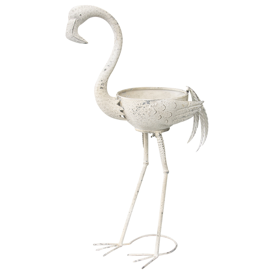 Willow &amp; Silk Metal 84x52cm Standing White Bird Flamingo Garden Pot/Planter