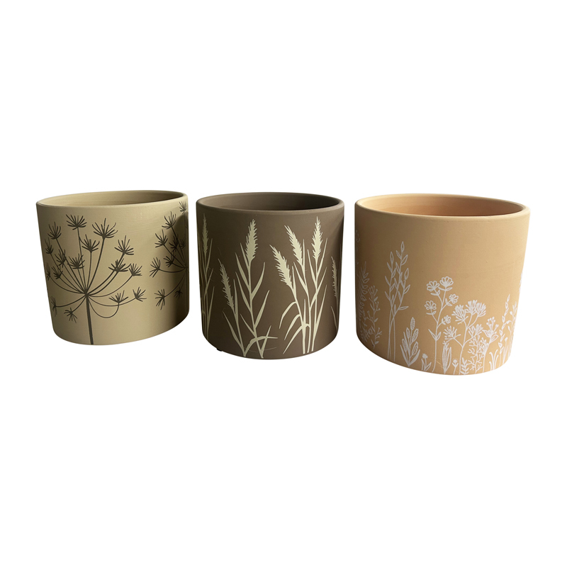 Willow &amp; Silk Terracotta13.5cm Set of 3 Flower Grass Garden Pot Planters