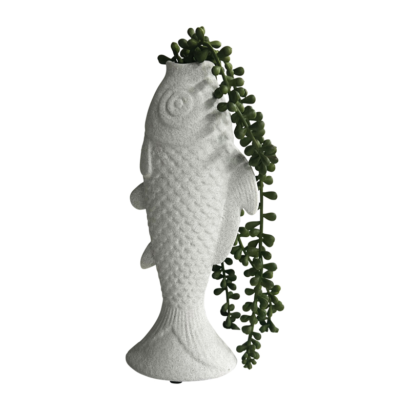 Willow &amp; Silk Ceramic 24cm Contemporary White Fish Vase/ Ornament/ Planter