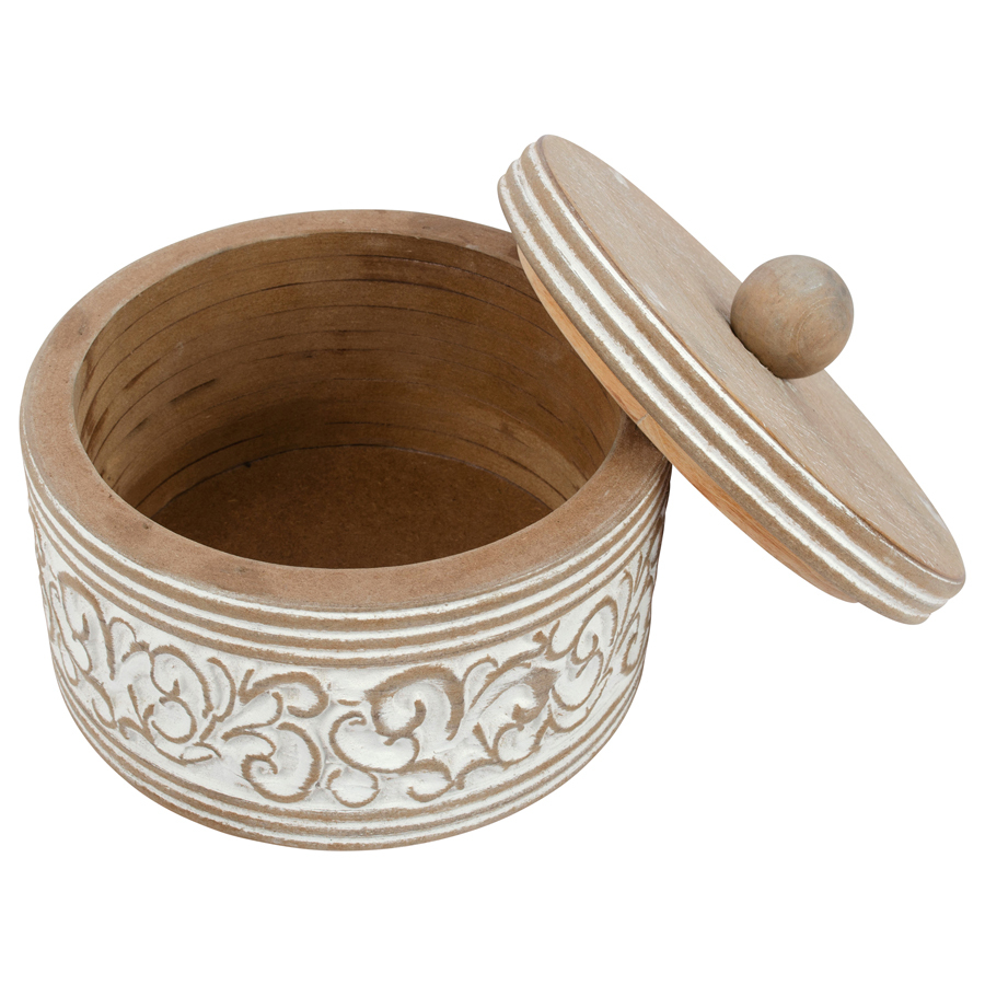 Willow &amp; Silk Handmade Round 17cm Carved Trinket/Jewellery Box