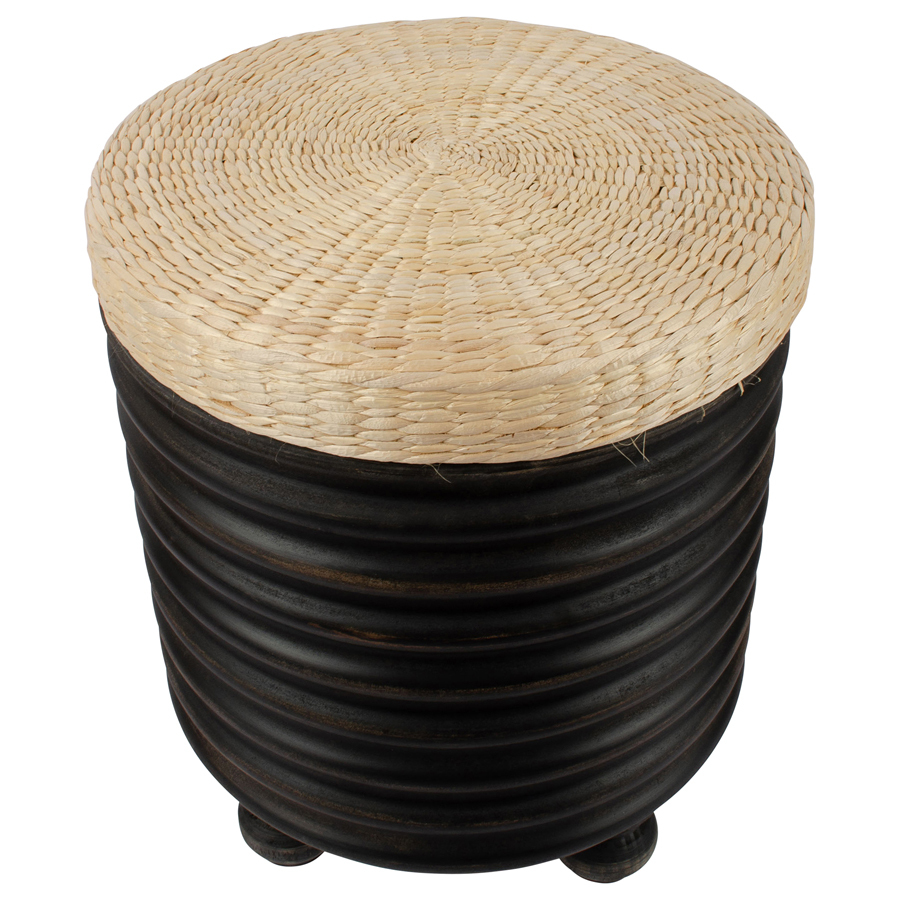 Willow &amp; Silk Round Black 45cm Rattan Side Table/Stool on Footers